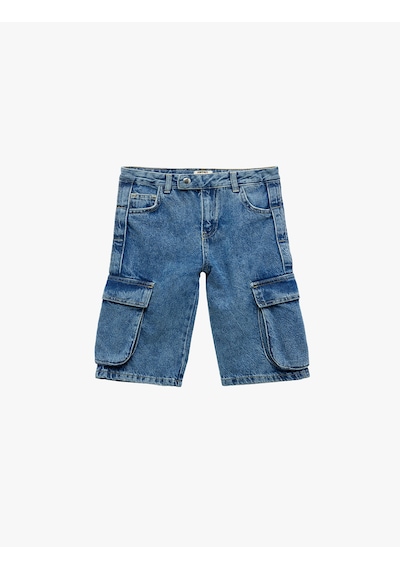 Koton Pamuklu Kapaklı Cep Detaylı Denim Şort Orta İndigo 5skg40084ad Indigo