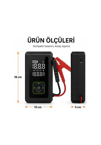 15200 Mah Şarjlı Hava Kompresörü Dijital Göstergeli Lastik Şişirme Pompası Powerbank Akü Takviye El Feneri Type