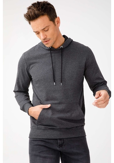 Igs İgs Erkek Antrasit Modernfıt / Ekstra Dar Kalıp Kapşonlu Fermuarsız Sweatshirt Antrasit