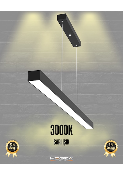 Lineer 80cm Siyah Kasa, Sarı Işık Modern Sarkıt Led Avize Siyah