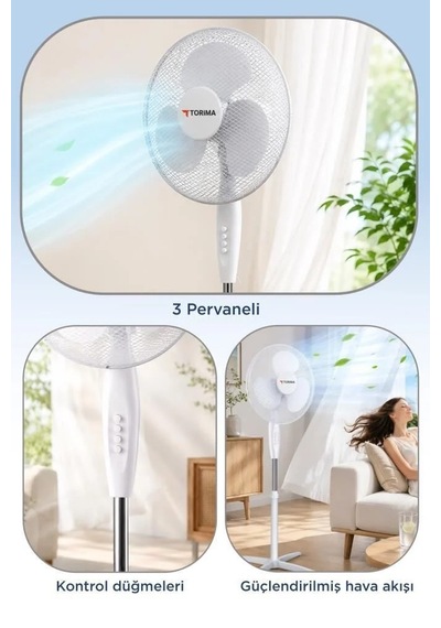 Premium Vantilatör 16 Inc 55w Fan Sf04 Beyaz Çalışma Alanı Hava Sirkülasyonu Etkili Rüzgar