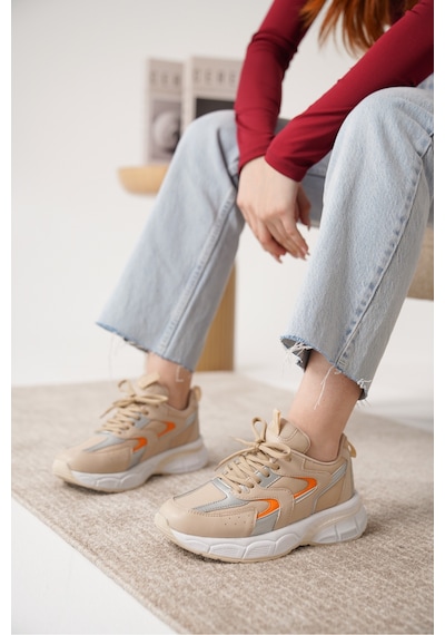 Daxtors Sameto Günlük Ortopedik Kadın Sneaker Spor Ayakkabı Bej