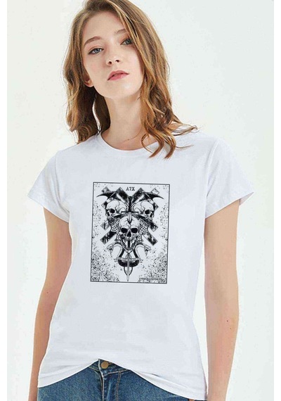 Sevenfold A7X Kuru Kafa Baskılı Beyaz Kadın Tshirt