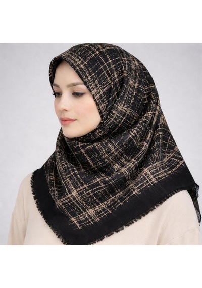 Sinem Emprime Koton Eşarp - Siyah / Karamel-06289 Kahverengi
