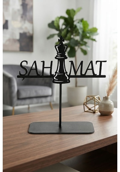 Satranç Severlere Şah Mat Temalı Metal Masaüstü Heykel Siyah Dekoratif Aksesuar