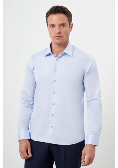 Morven Erkek A. Mavi Pamuk Düz Desen Sert Yaka Slim Fit Gömlek 24mc004111311 A. Mavi