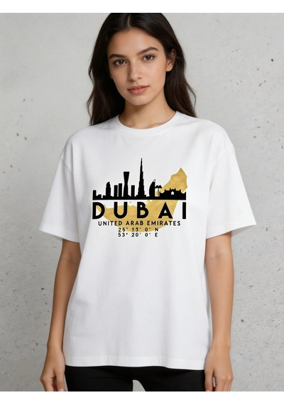 Dubai Skyline T-shirt Göz Alıcı Şehir Temalı Oversize Model Bey