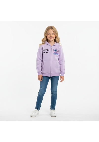 Fermuarlı Kapüşonlu Stitch Kız Çocuk Sweatshirt LİLA