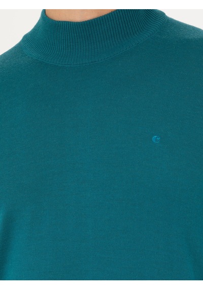 Cacharel Açık Petrol Slim Fit Bisiklet Yaka Basic Triko Kazak