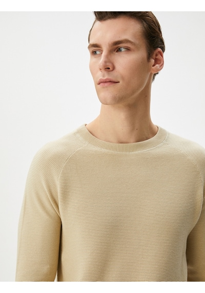 Koton Triko Kazak Basic Bisiklet Yaka Reglan Kol Pamuklu Ekru 4wam70059ht Ekru