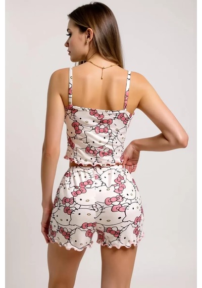 Hello Kitty Baskılı Askılı Şortlu Pijama Takımısaa Pembe