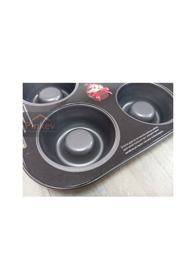 12 Bölmeli Yapışmaz Teflon Kaplama Çelik Muffin Kek Kalıbı Siyah