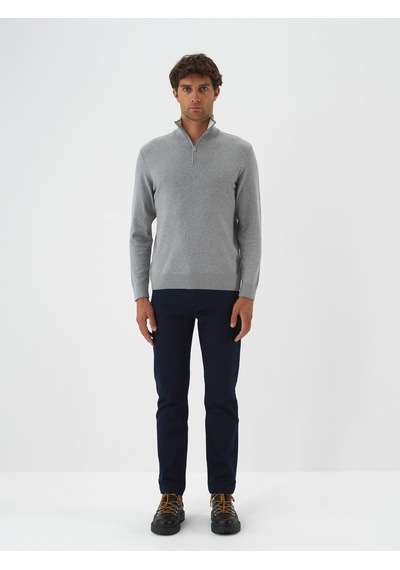 Xint Gri Pamuk Dokulu Regular Fit Kazak 801866 Gri Melanj
