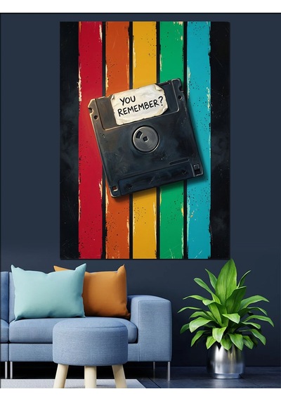 Gökkuşağı Disket Retro Hatıra Posteri Dekoratif Kanvas - Mdf Ahşap Tablo Çok Renkli