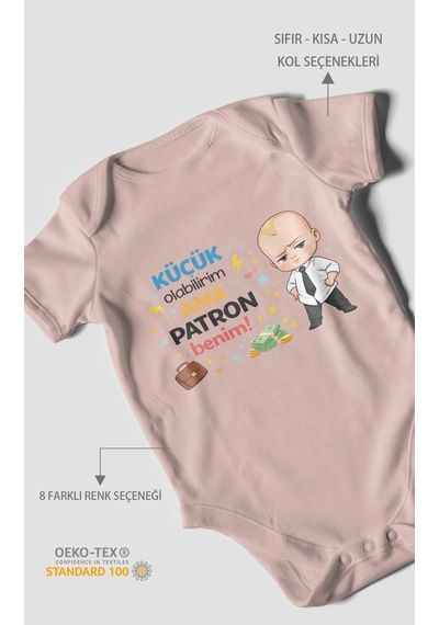 Morivokids Küçük Olabilirim Ama Patron Benim Kısa Kollu Bebek Body Pastel Pembe