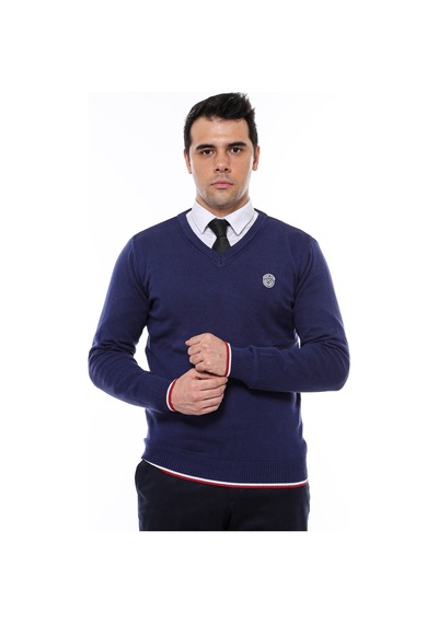 Wessi V Yaka Slim Fit Triko - Lacivert
