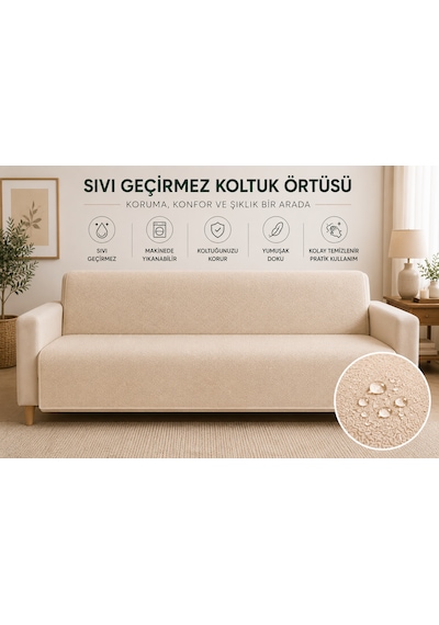 70 70 Cm Premium Sıvı Geçirmez Koltuk Koruyucu Kaymaz Pati Dostu Yıkanabilir Koltuk Örtüsü Krem