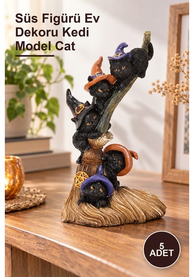 5 Adet Polyester Kedi Süs Figürü Ev Dekoru Kedi Model Cat Sarı