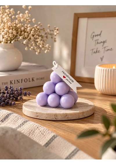 Mumelia Prizma Bubble - Doğal Soya Blok Dekoratif Mum - Mor