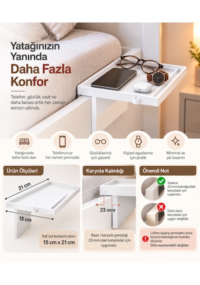 Yatak Yanı Pratik Raf Beyaz