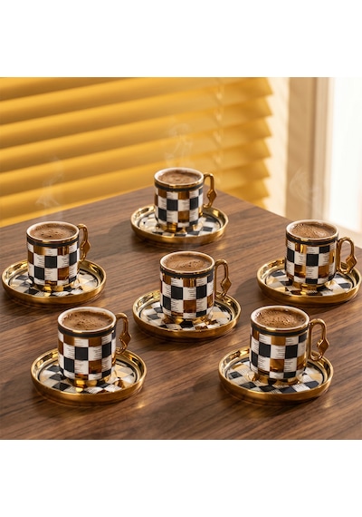 Perotti 16992-1 Rose Dama 6 Kişilik Porselen Fincan Seti 12 Parça Türk Kahvesi Fincanı Takımı-90ml Çok Renkli