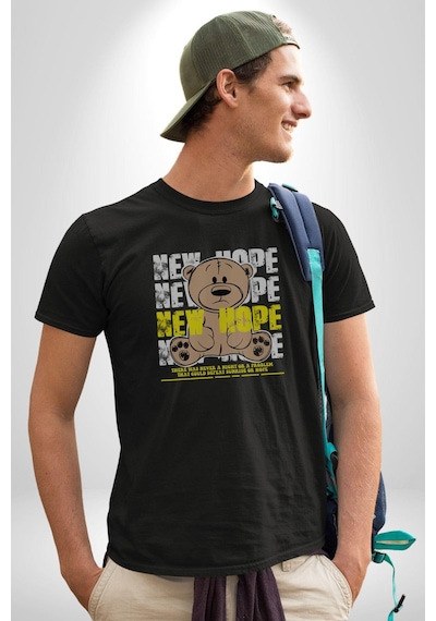 Yeni Umut Unisex Unisex Siyah Organik Baskılı T-shirt Penye Yüksek Kalite Siyah