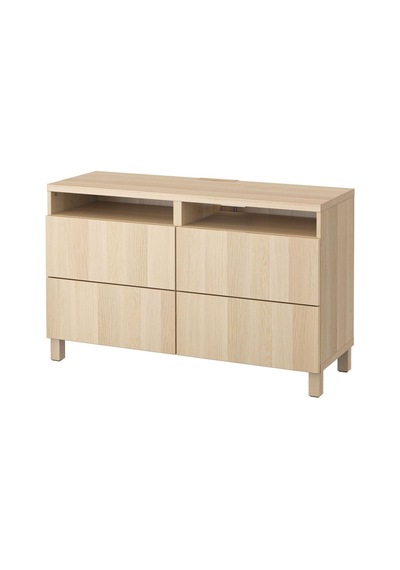 Tv Sehpası, Ağartılmış Meşe Görünümlü, 120x40x74 Cm, Lappvıken, Fren Raylı Meşe Tv Sehpası, Ağartılmış Meşe Görünümlü, 120x40x74 Cm, Lappvıken, Fren Raylı Meşe