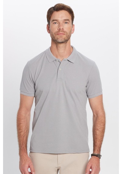 Tudors Erkek Slim Fit Dar Kesim Pamuklu Yumuşak Dokulu Serin Tutan Kumaş Düz Pike Polo Yaka Tişört-31690 Gri