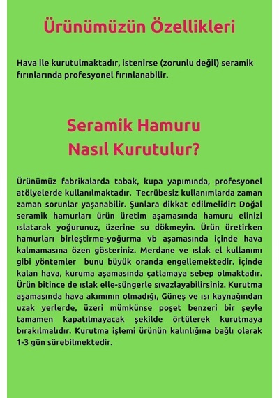 Dsh Doğal Seramik Hamuru Seramik Hamuru 4000 Gr, 7li Plastik Ebeşuar Modelaj Seti , Kesme Teli-ipi, Guaj, Doğal Kil