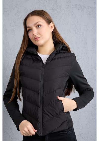 Moda Poni Siyah Kapüşonlu Şişme Mont
