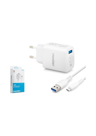 Nodar Nd1009 Micro Usb Qc 3.0 Hızlı Şarj Seti 18w 3.4a Usb Adaptörlü - Beyaz