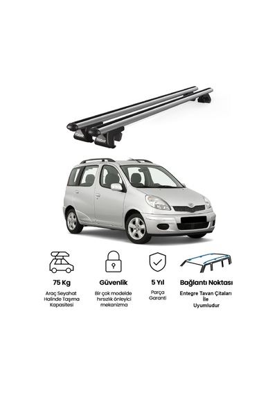 Venüs Toyota Yaris Verso Mpv 2000-2005 Uyumlu Gri Ara Atkı Port Bagaj Tavan Barı