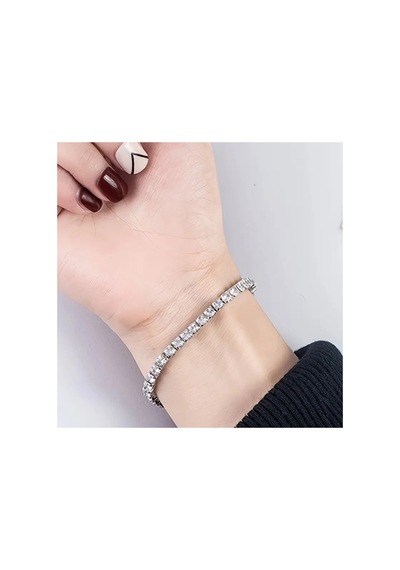Parıltı - Zirkon Taşlı Rodyum Kaplama Kararmaz Gümüş Kaplı Bileklik Ebruli
