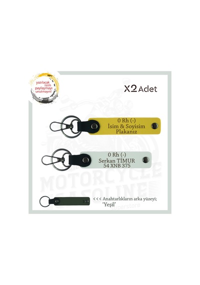 Sürücülere Özel, İsim, Plaka Ve 0 Rh - Kan Grubu, Kişiselleştirilmiş X2 Anahtarlık, Sarı-beyaz-ysl