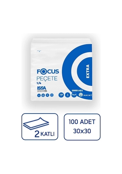 Focus Extra Kare Servis Peçetesi 30x30 Cm 100'lü 24 Paket