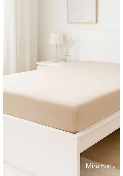 Çift Kişilik Düz Penye %100 Pamuklu Lastikli Çarşaf 200x200 Cm Battal Boy Newsheet Bej Çok Renkli