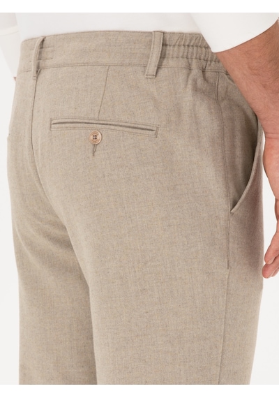 Cacharel Bej Slim Fit Yün Karışımlı Kanvas Pantolon