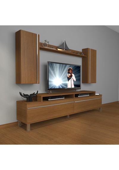 Decoraktiv Ekoflex 7 Mdf Krom Ayaklı Tv Ünitesi Tv Sehpası Ceviz
