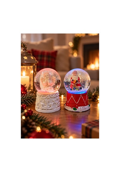Dekoratif Yılbaşı Hediye Seti 2 Li Kombin Melek Ve Noel Baba Figürlü Kar Küresi 6.5 Cm Hediye Biblo