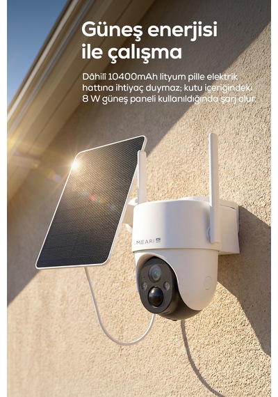 V1 Dış Mekan 4g Ptz Dahili Solar Şarjlı Akıllı Güvenlik Kamerası 2k, 3mp, Aov, 10400mah, Gece Görü