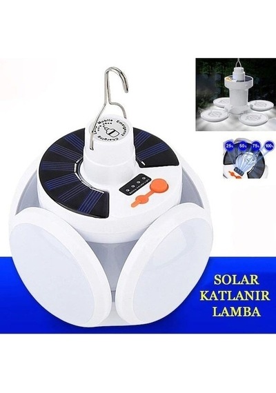 Yeni Nesil Solar Led Lamba Katlanır 5 Kanatlı 45 Ledli Şarjlı Ve