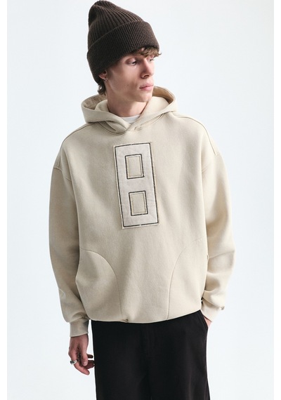 Vamos Numara Baskılı Oversize Sweatshirt Bej
