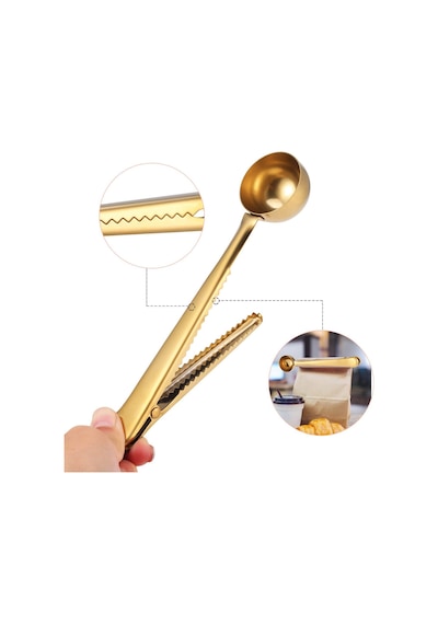 Gold Paslanmaz Çelik Kahve Ölçü Kaşığı ve Paket Klipsi cin108sr