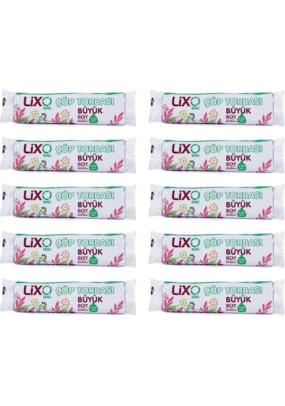 Lixo Büyük Boy Çöp Torbası 65 x 80 Cm 10 lu Rulo x 10 Paket 100 Adet Mavi