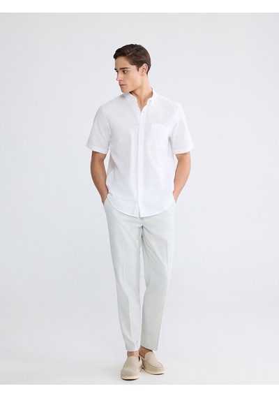 Lcwaıkıkı Classic Beyaz Regular Fit Keten Karışımlı Erkek Gömlek