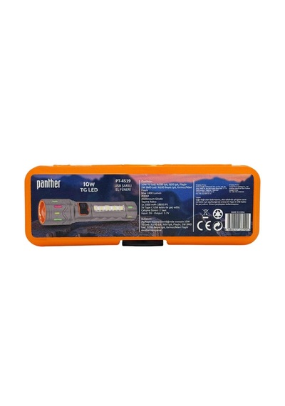 Panther 10 Watt Tg Led + 2 Smd Led Usb Şarjlı El Feneri Açık Gri
