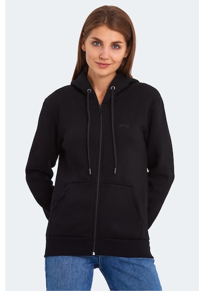 Slazenger Katya Kadın Fermuarlı Kapüşonlu Cepli Siyah Sweatshirt Siyah