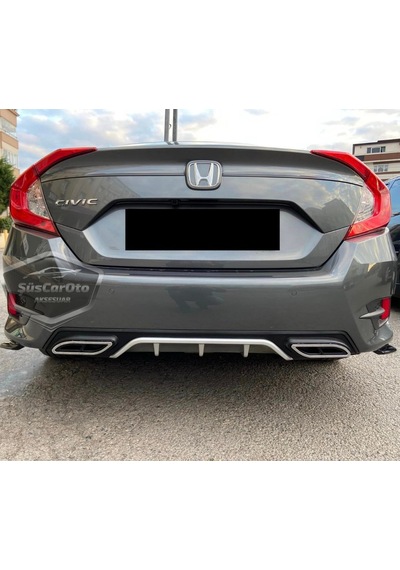 Honda Civic Fc5 2016-2021 Araca Özel Siyah Gri Arka Difüzör Tırnaklı Çift Kare Egzoz Çıkışlı Arka Tampon Eki İthal 1.sınıf 00 Şüscaroto Aksesuar