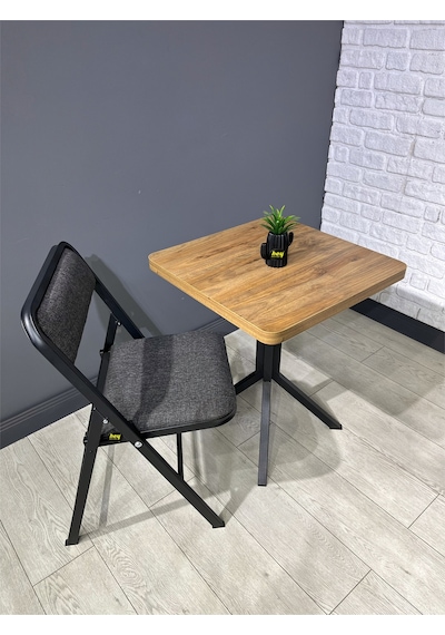 Mercan Ceviz 2 Kişilik Kare Mutfak Yemek Masası Takımı 2+1 Keten Gri 60 Cm Cevizgri 2'li