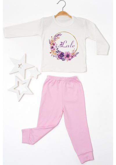 Pia Baby İsme Özel Kız Çocuk 2 Adet Pijama Takımı %100 Pamuk Penye İsim Baskılı Kişiye Özel Kreş Pijaması Hediye Seti 10761p15pi Krem